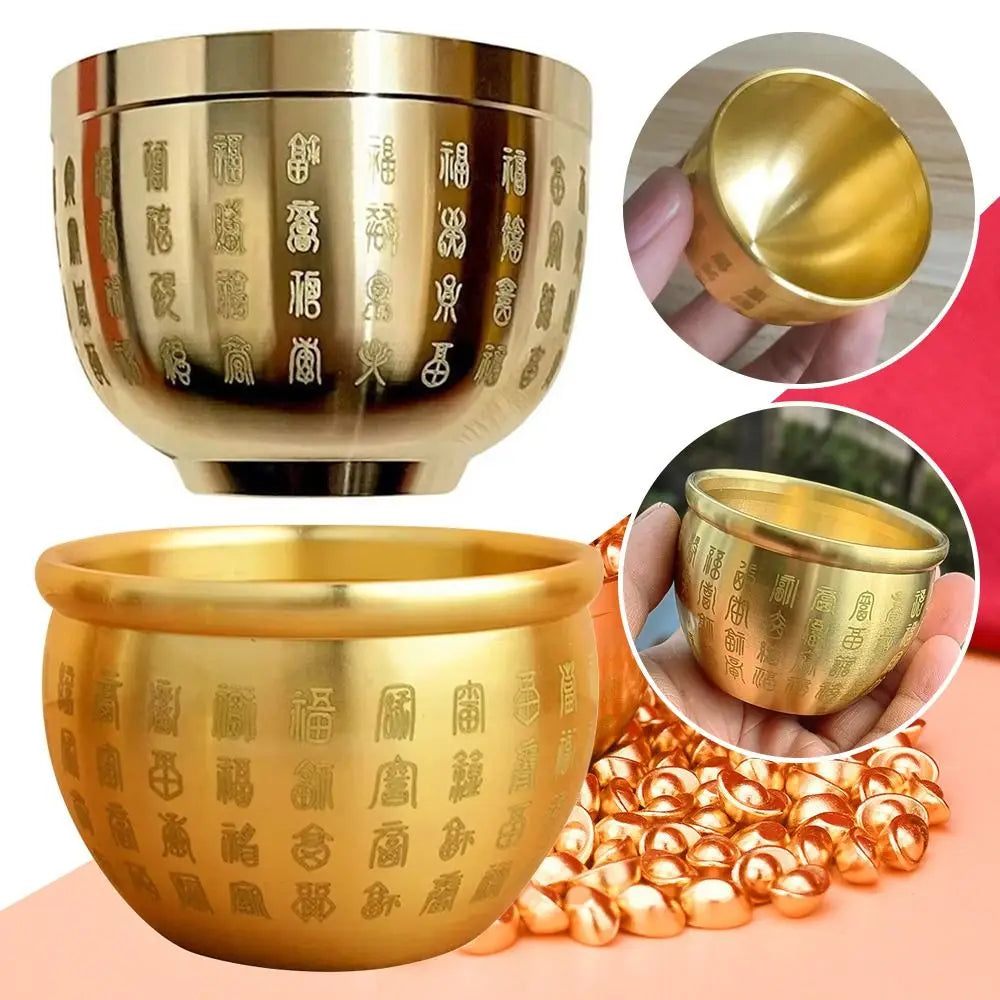 1PC Pure Brass Cornucopia Wealth Attracting Small Mini Baifu Rice Cylinder Surface Polished Baifu Jar Cup Desktop Ornament Oasis Select