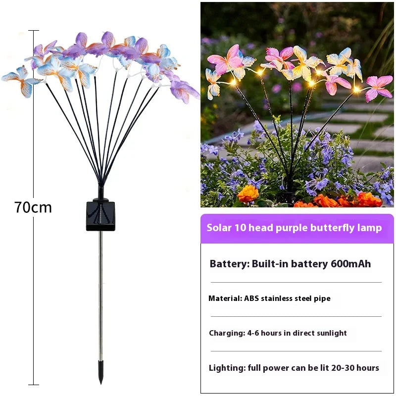 Solar-powered Butterfly Ground Insert Light, Artificial Flower Butterfly Light, Outdoor Waterproof Garden Lawn LED Light Oasis Select 10 heads