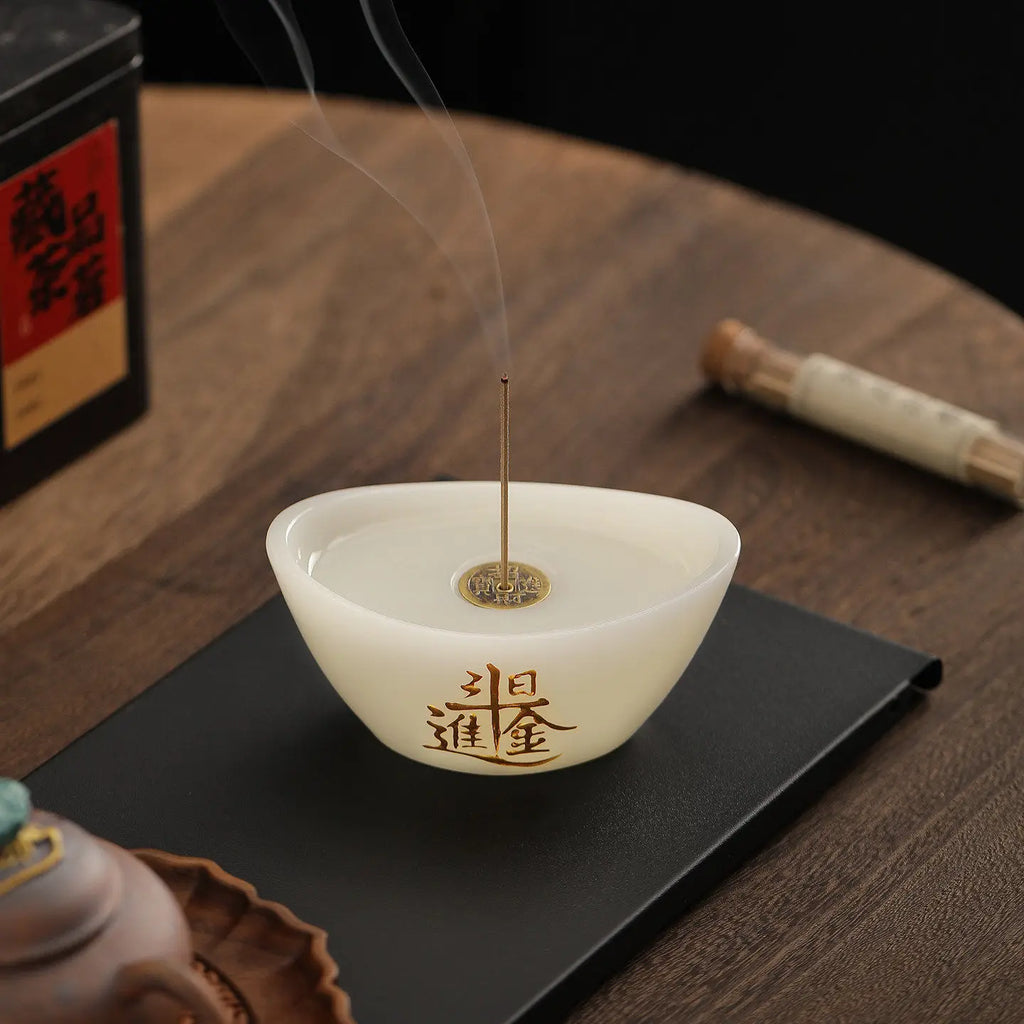 Jade Ceramic Yuanbao Incense Burner Attract Wealth, Stick & Coil Incense Holder for Tea Room Home Desktop Decoration Oasis Select
