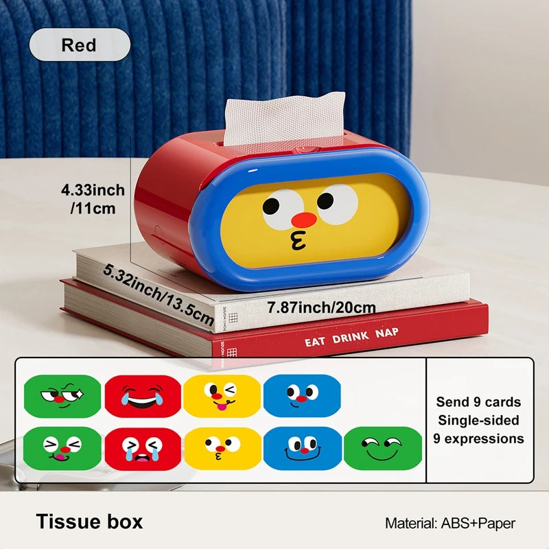 Creative tissue box cover, interchangeable expression pattern tissue storage box, pull-out tissue dispenser, tissue box holder Oasis Select Red