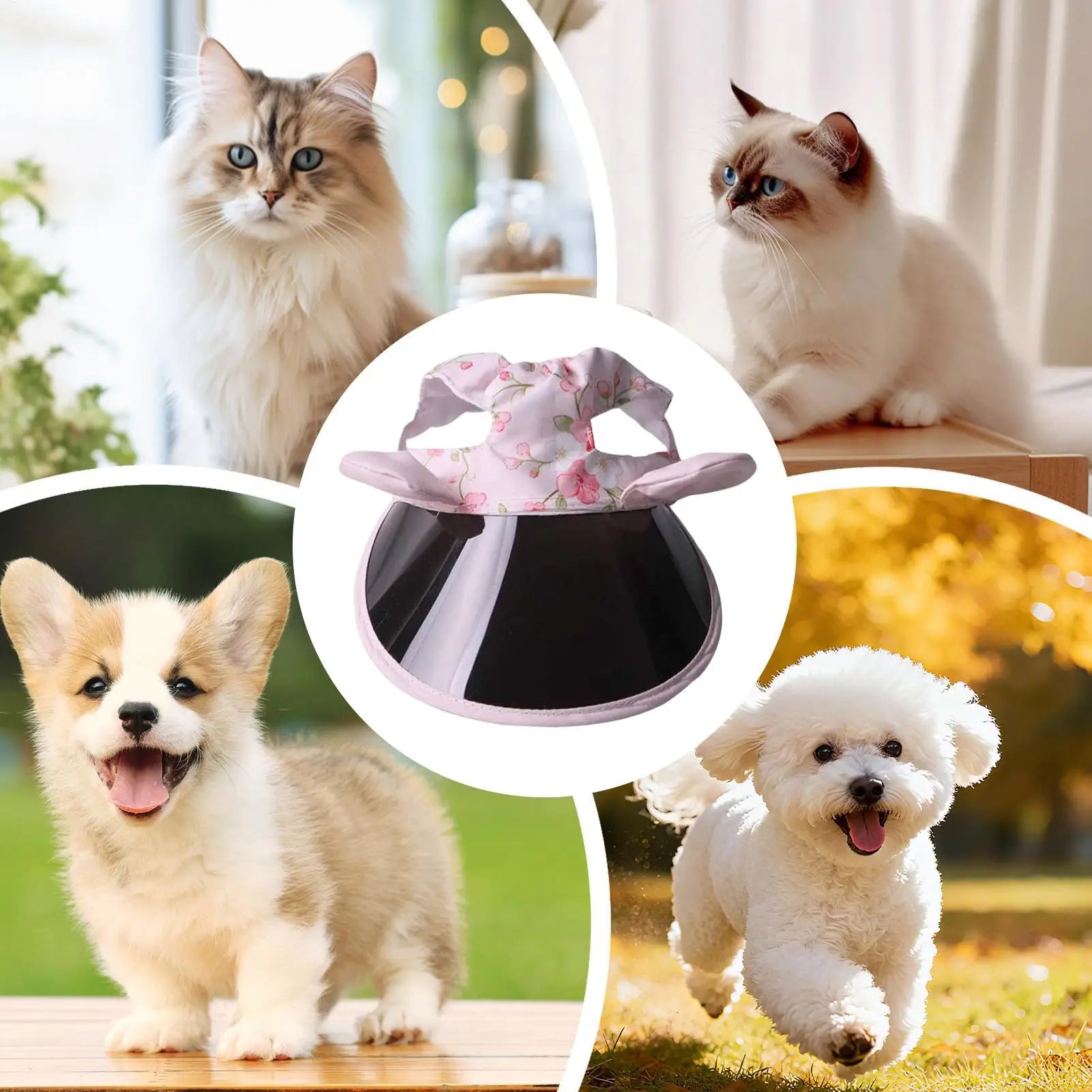 Summer Pet Cat Sun Hat With Ear Holes Dogs Sunscreen Hat Cute Adjustable Dog Fisherman Hat Pet Summer Caps Cat Pet Supplies Oasis Select