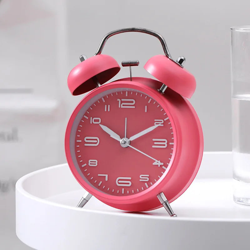 Alarm Clock Creative Metal Silent Night Light Fashion Multifunctional Personality Student Living Room Bedroom Bedside Bell Clock Oasis Select pink