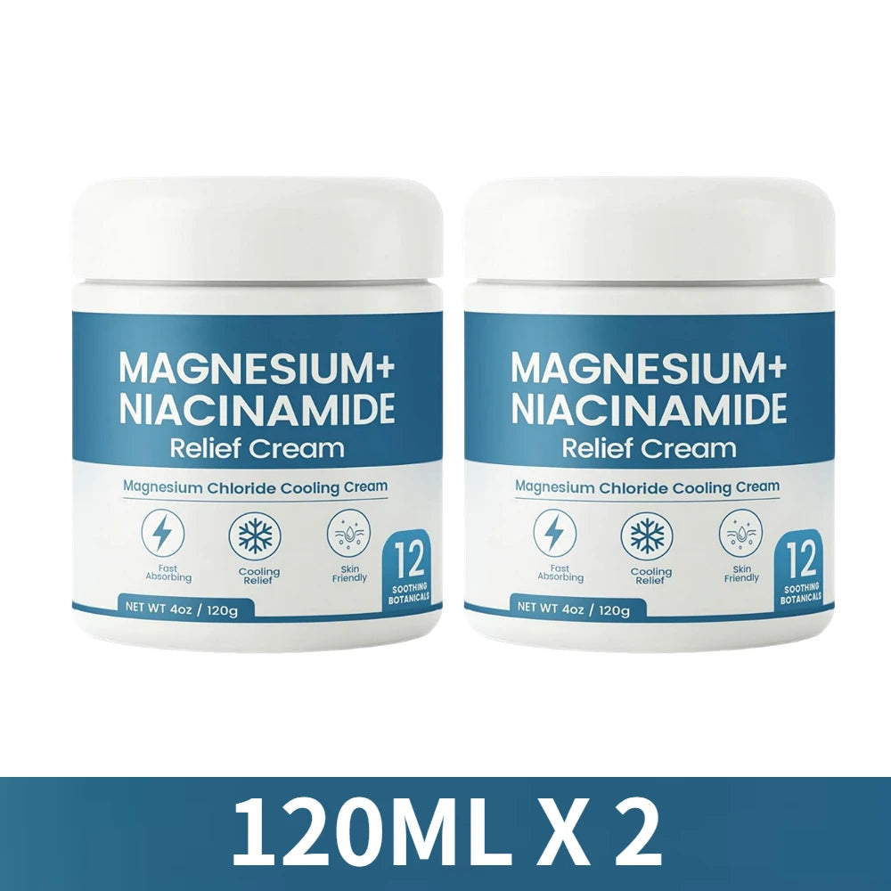 Nerve Relief Magnesium Cream With Niacinamide Moisturizing Hydrated Skin Repair Skin Barrier for Knees Joints Muscles Massage Oasis Select 120ML X 2