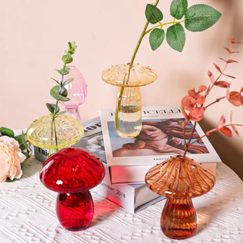 Colourful Mushroom Vase Plant Glass Plant Bud Vase Decoration Garden Glass Aromatherapy Vase Living Room Desktop Combination Oasis Select