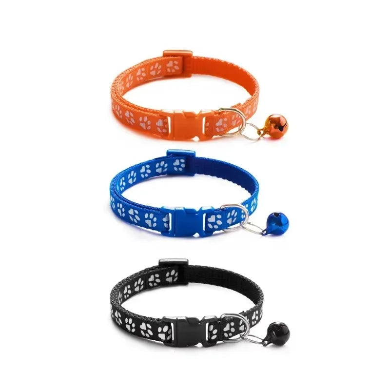1/6pcs Pet Collar With Bell, Cartoon Footprints, Colorful Dog, Puppy, Cat Accessories, Adjustable Safety Bell Ring Necklace, Pet Oasis Select Mix-3pcs 3