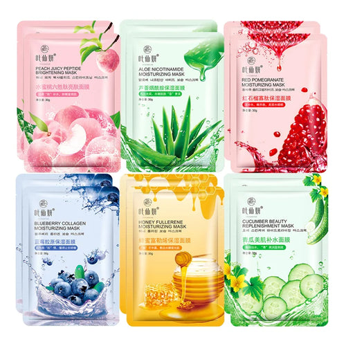 12 Pieces Blueberry Facial Masks Aloe Cucumber Peach Fresh Fruit Moisturizing Face Mask Sheets for Beauty Facial Skin Care Oasis Select