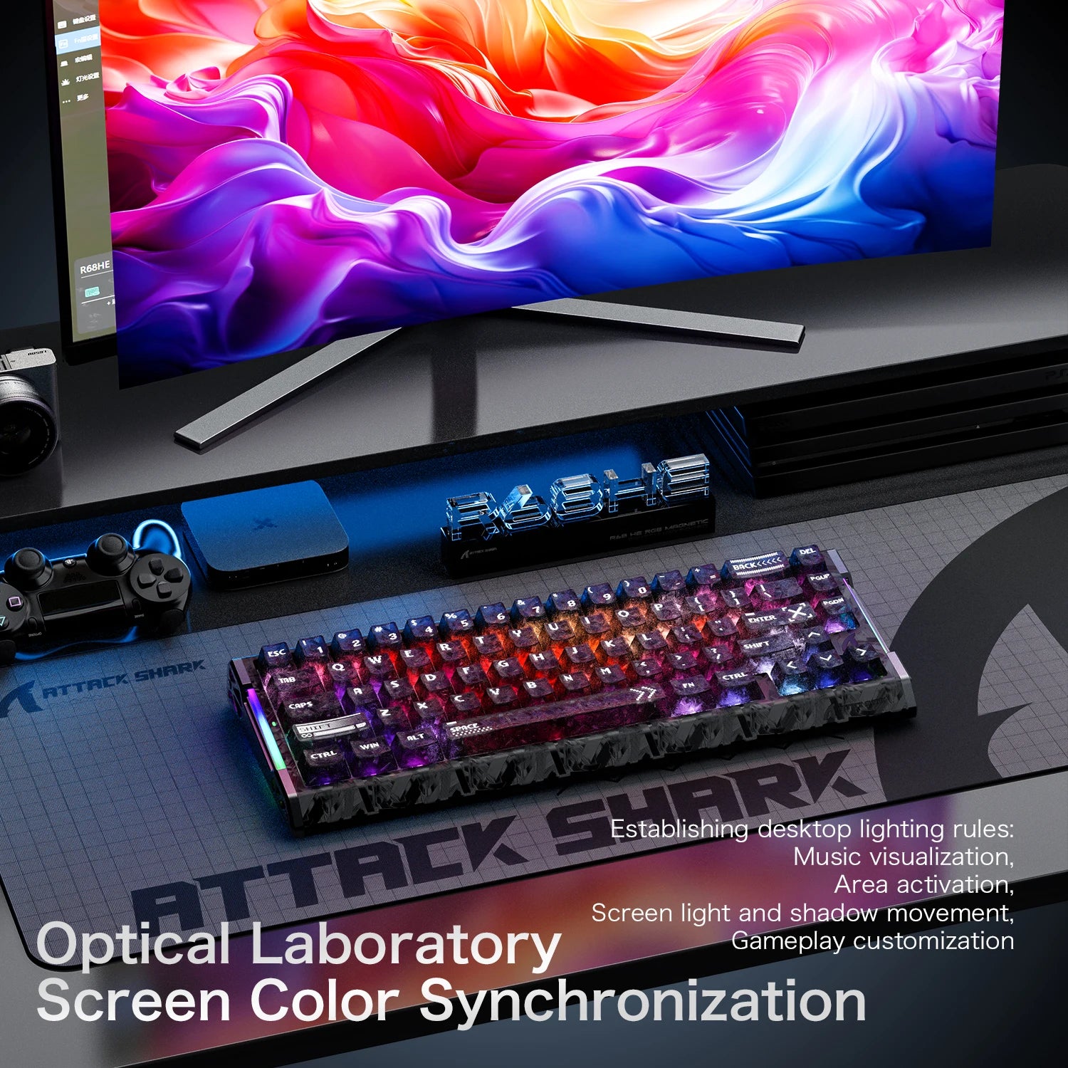 ATTACK SHARK R68HE Magnetic Switch Wired Mechanical Keyboard, 0.08ms Latency, 8000Hz, Forged Carbon Fiber, RGB Gaming Keyboard Oasis Select