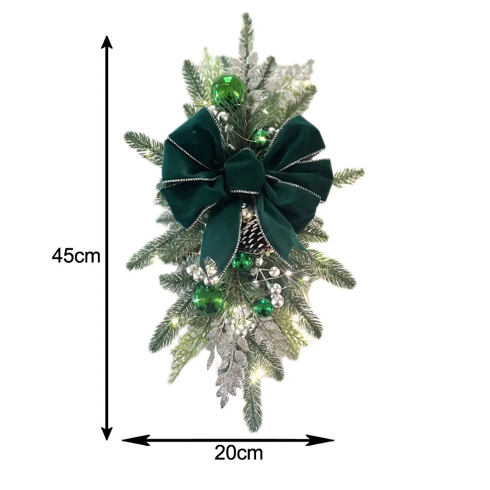 Gold/Red/Green Christmas Ornaments Berries And PVC Branches Bows And Pine Cones Cordless Pre-installed Light Hanging Loops Oasis Select green China Mainland