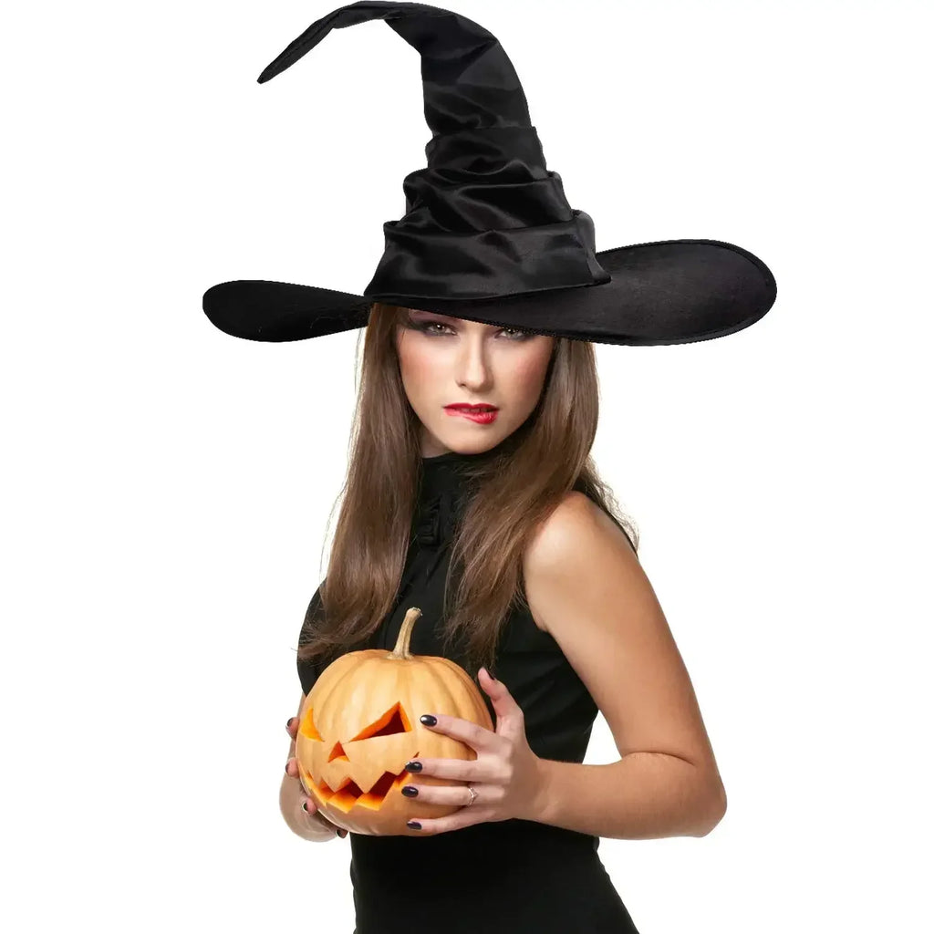 Halloween Witch Hats Black Folds Wizard Hat for Women Men Masquerade Party Cosplay Props Decoration Carnival Party Hats Oasis Select