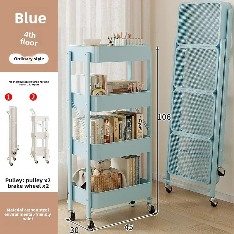 Multi-functional trolley rack household folding multi-layer carbon steel storage rack Oasis Select Blue B