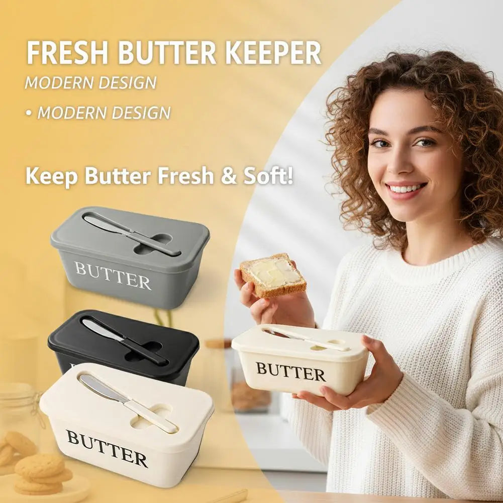 Airtight PP Butter Dish with Lid & Spreader – Fridge Keeper