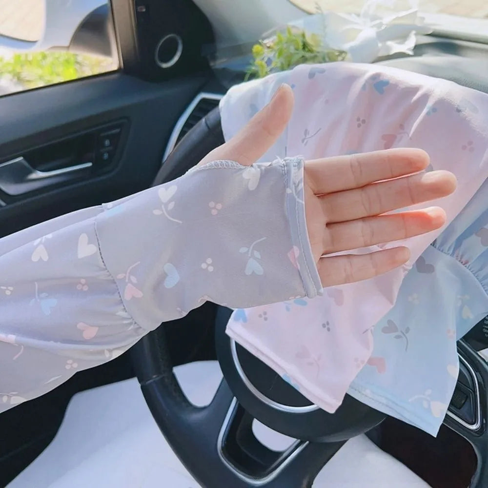 Breathable Ice Silk Sleeve Loose Fit Love Flower Print Sun Protection Sleeves Cooling Material UV Protection Sleeves Cycling Oasis Select