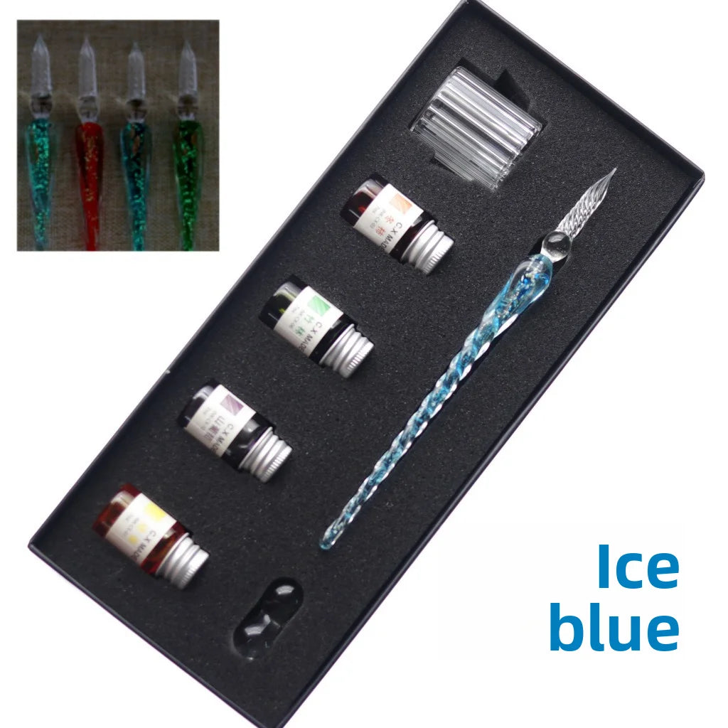 Crystal Glass Pen Dip Pen Set Gradient Color Retro Dip Pen Glass Pen Gift Box Oasis Select 9