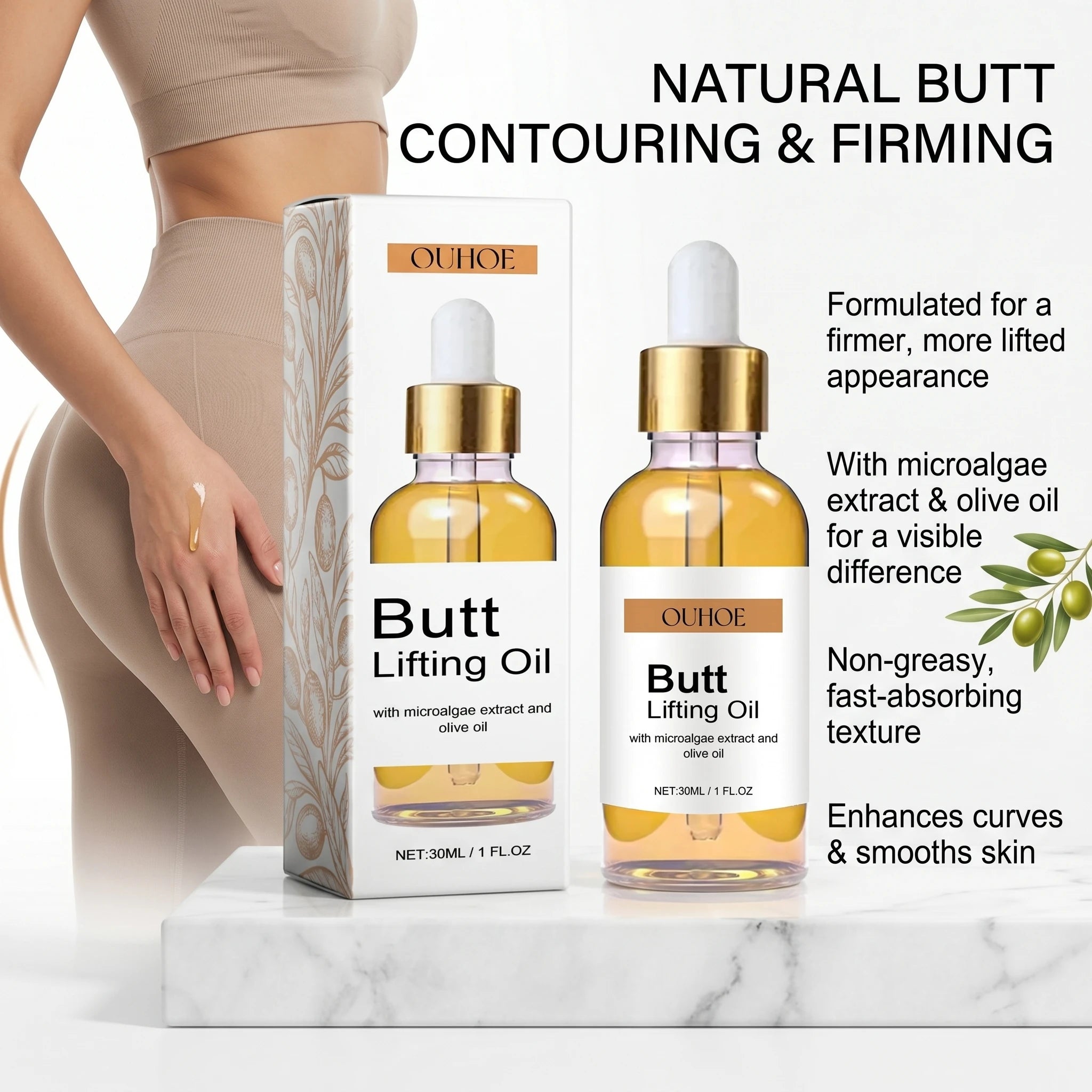 OUHOE Butt Lifting Oil 30ml Firming Serum, Hip Lifting & Tightening Massage Oil for Elasticity & Moisturizing Butt Care Body Oil Oasis Select