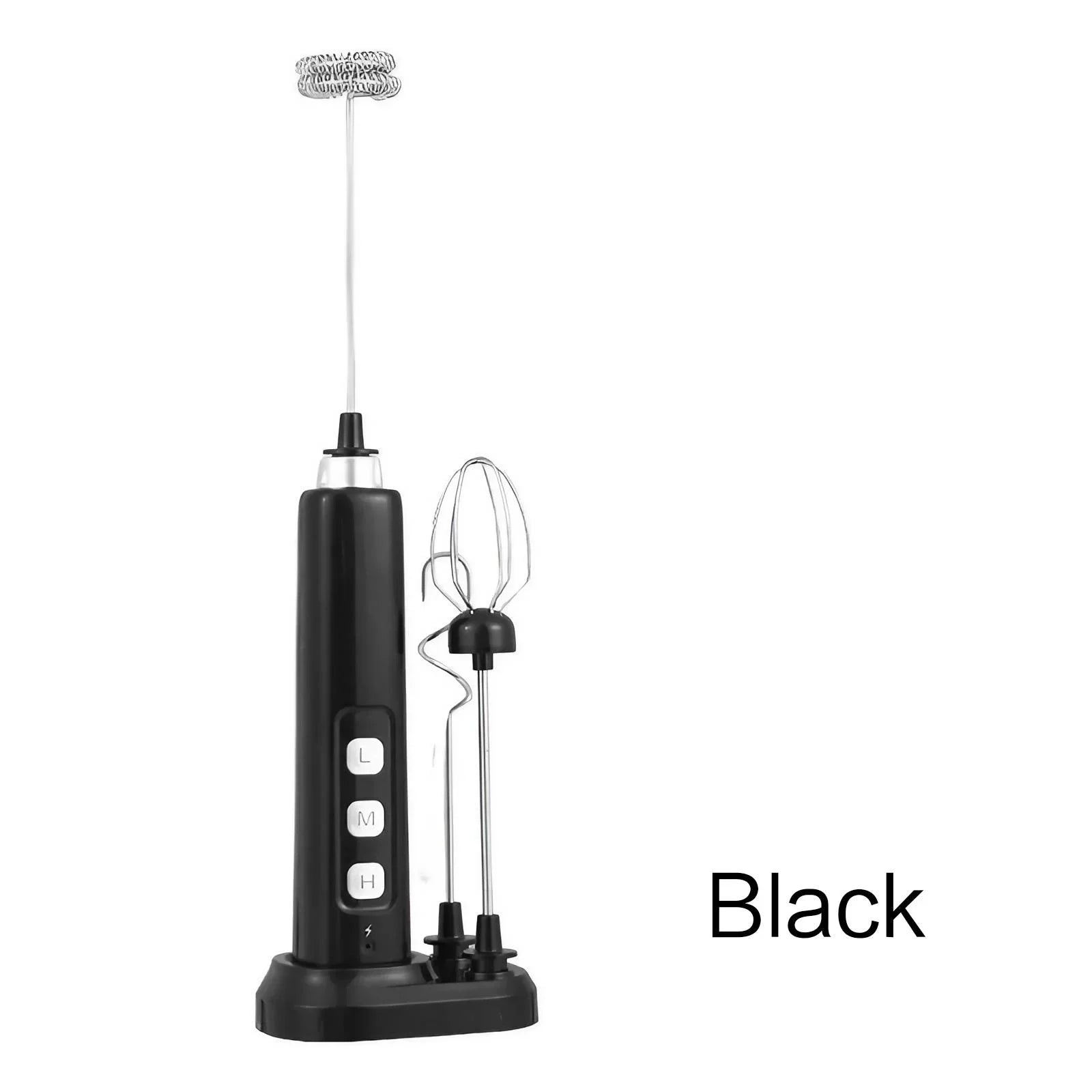 Handheld USB Rechargeable Mixer - Mini Electric Milk Frother with 3 Speeds, Whisking & Baking Aid, Multi-functional Attachments Oasis Select Black