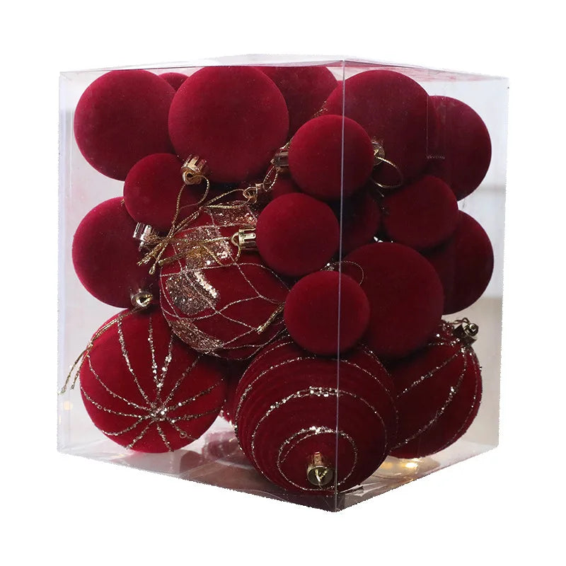 36-Piece Burgundy Velvet Christmas Ball Ornaments Set