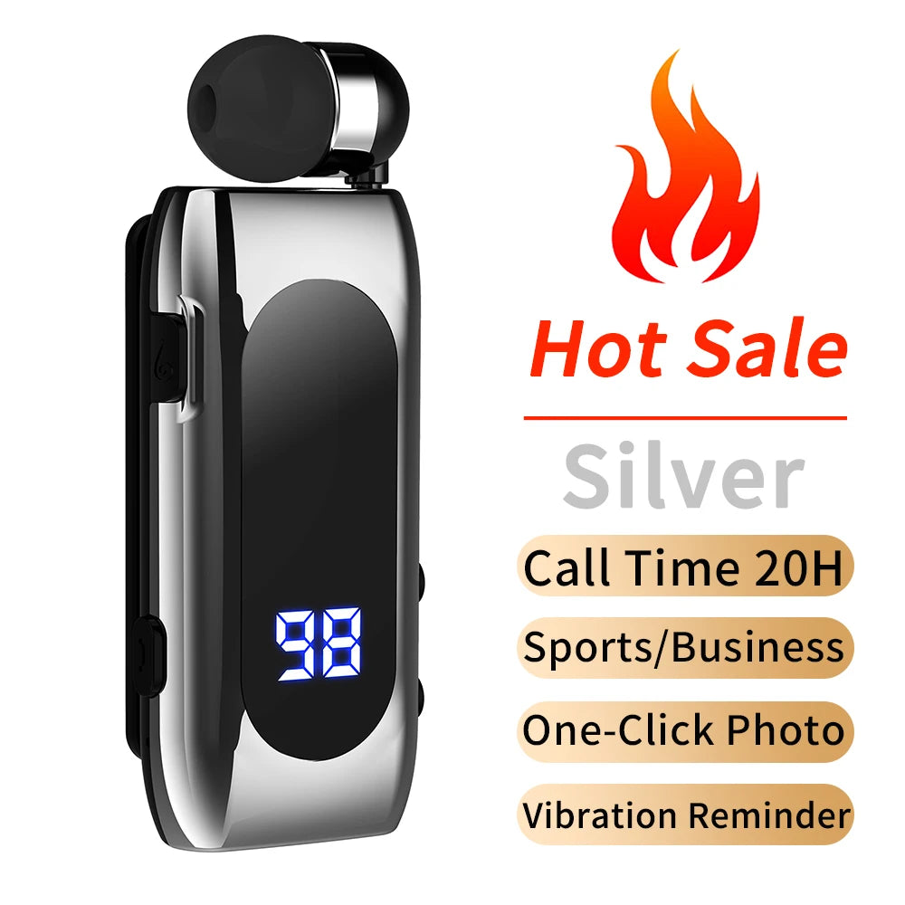 # K55 Lavalier Business Bluetooth 5.2 Headphone Talk/Music Time 20 Hours,LED Digital Display,Noice Cancelling Wireless Earphones Oasis Select Silver