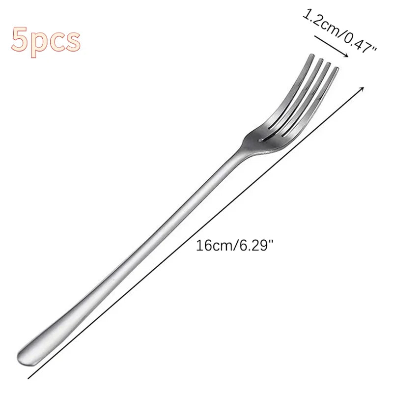 5/10pcs Long Handle Stainless Steel Dinner Fork Set Korean Cutlery Four Tine Salad Dessert Fruit Forks Kitchen Table Forks Oasis Select 5pcs
