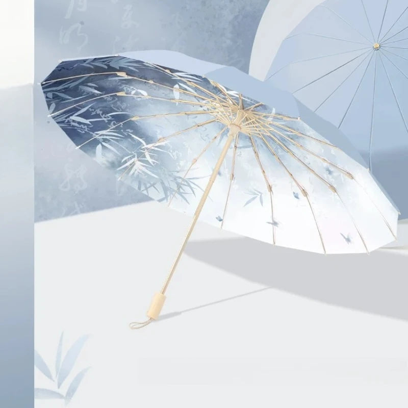 6 Ribs Reinforced Large Folding Umbrella Dual-purpose Sun Rain Umbrella UV Protection Sun Parasol for Women Oasis Select