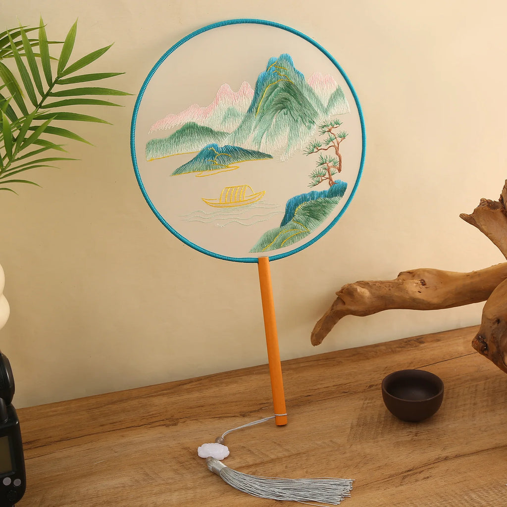 Chinese Style Silk Round Fan Double-sided Floral Embroidery Hand Fans with Tassel Summer Dance Fan For Women Wedding Home Decor Oasis Select Style 8