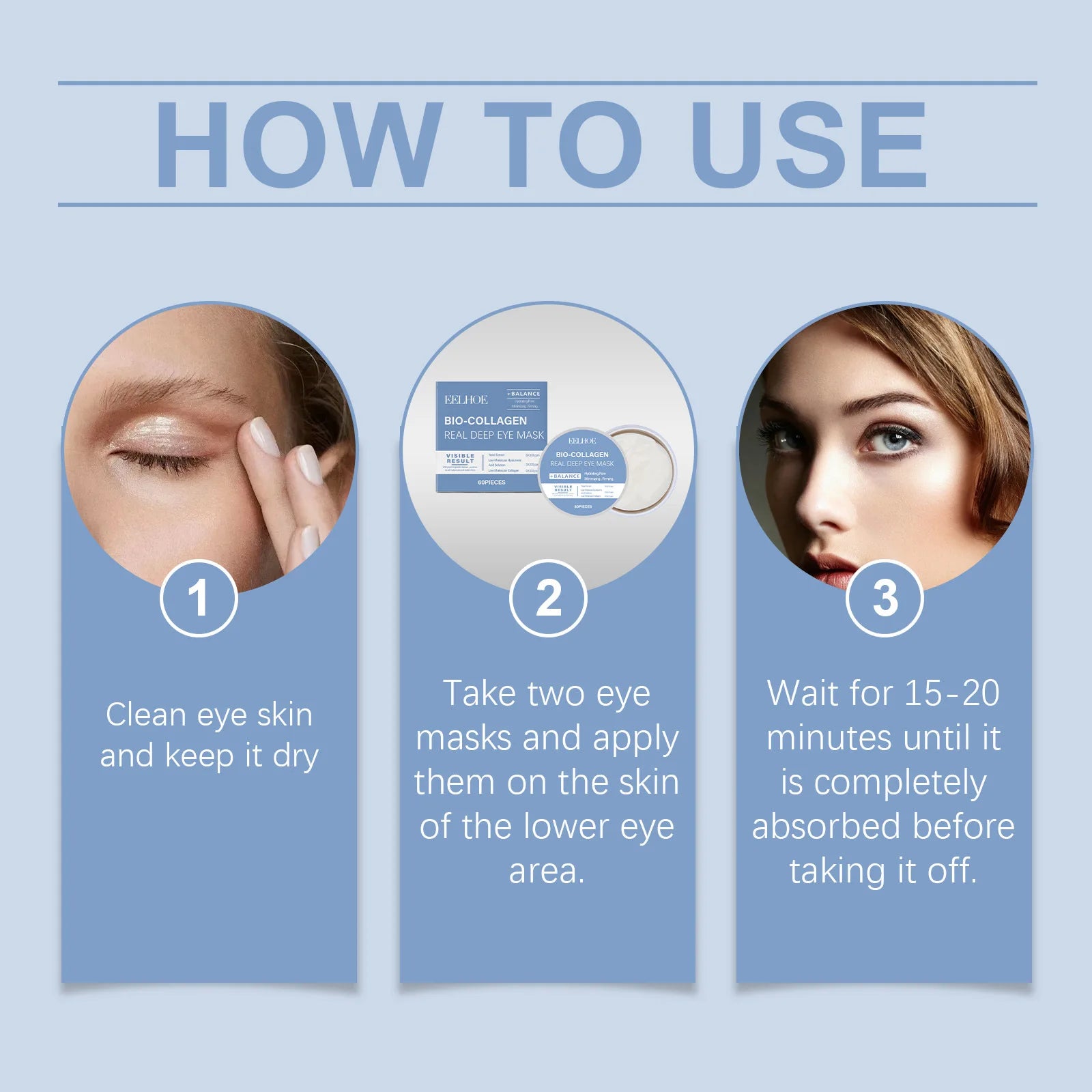 EELHOE Collagen Eye Mask Anti Dark Circles Removal Eyes Bags Moisturizing Firming Eye Patches Nicotinamide Eyes Care Mask 60PCS Oasis Select