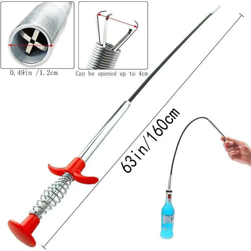Flexible Grabber Claw Pick Up Reacher Tool 160cm Spring Pipe Dredging Tools Household for Kitchen Bending Sink Tool Litter Pick Oasis Select
