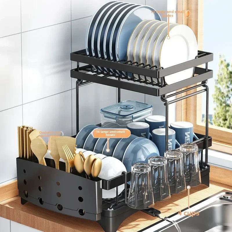 Kitchen Bowl Rack Drain Rack Tableware Plate Storage Shelf Household Multifunctional Countertop Cupboard Oasis Select