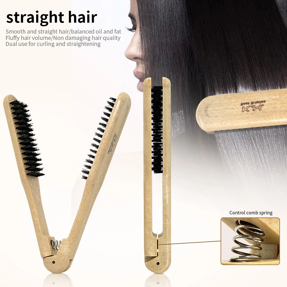 V-Type Wooden Handle Hair Straightener Comb | Anti-Static Hair Styling Comb Oasis Select