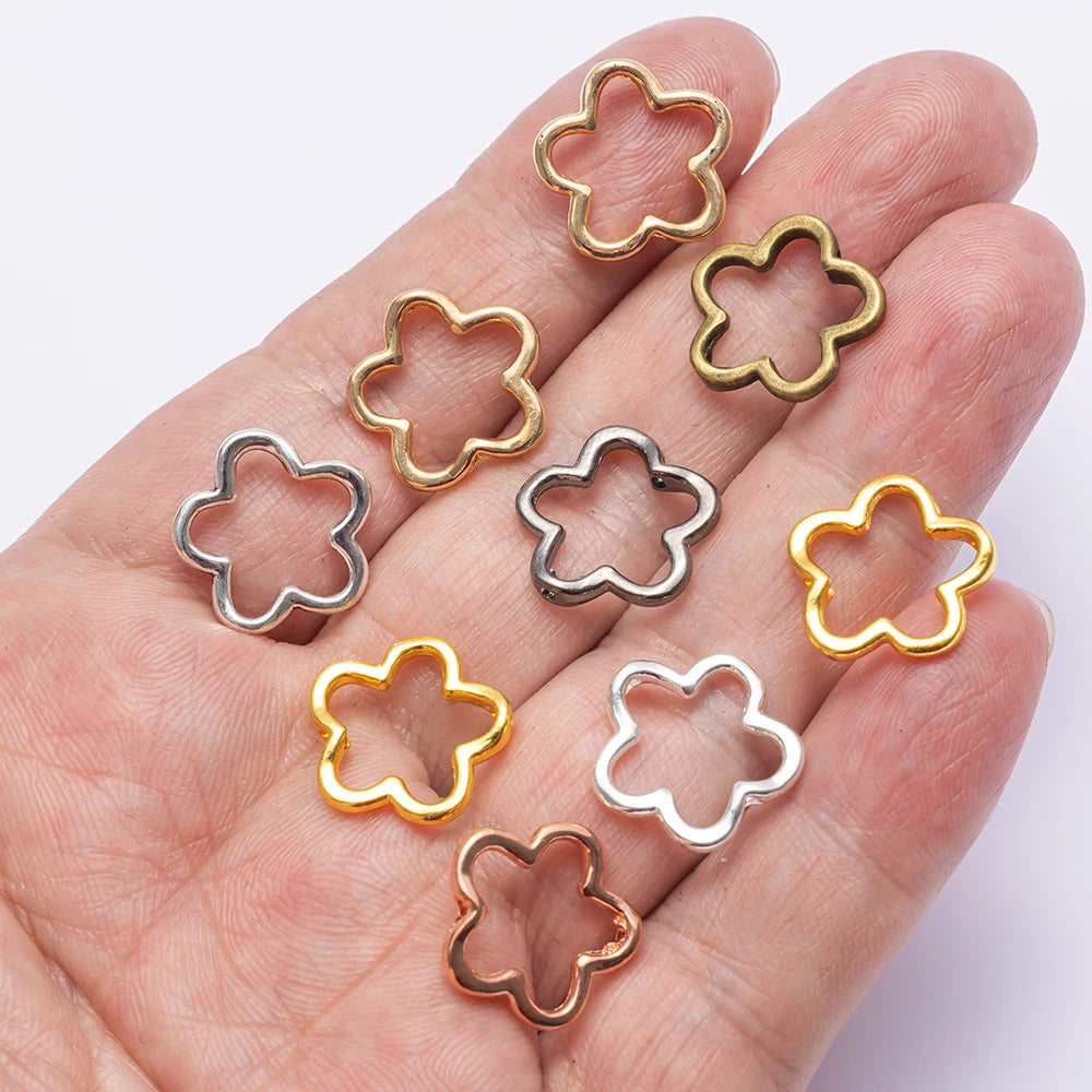 50pcs Flower Star Bead Frames Spacer Beads Double Hole Hollow Connector Link Charms for Jewelry Bracelet Necklace Earring Making Oasis Select