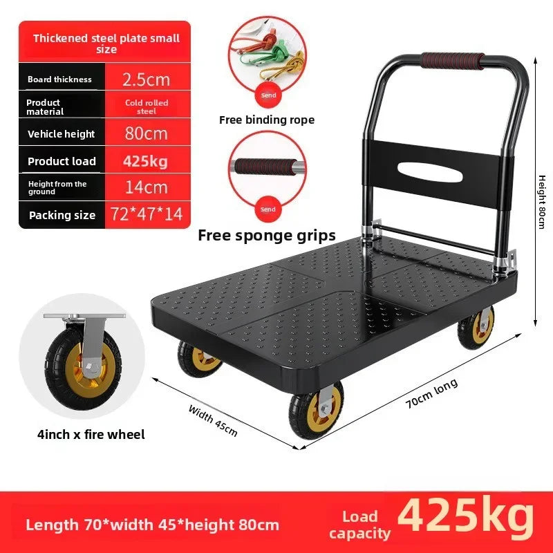 Steel plate pulling trolley trolley trolley handling thickened foldable portable silent trailer pulling flat truck Oasis Select 70-45-4-B