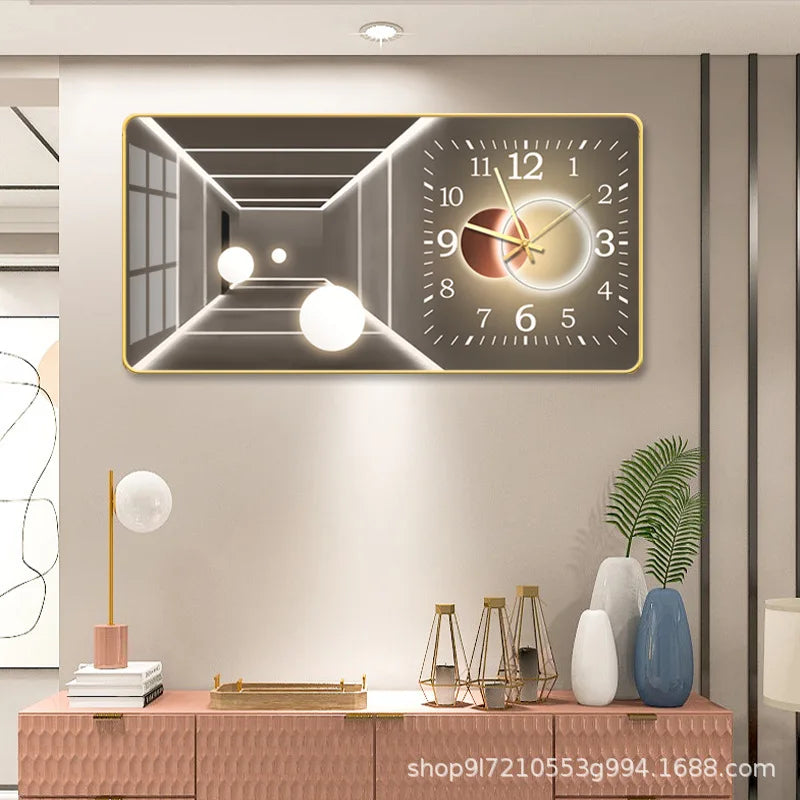 Light luxury fashion wall clock living room creative restaurant porch bedroom decorative painting silent hole free wall clock Oasis Select