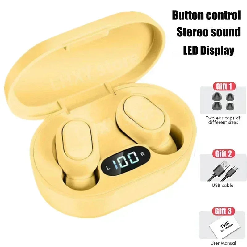 E7S TWS Earphone Bluetooth Headphones with Mic 9D Stereo Hifi Earbuds Wireless Headse Oasis Select Yellow