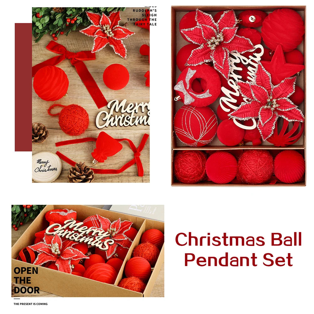 38-Piece Velvet Christmas Ball Ornament Set – Mixed Colors