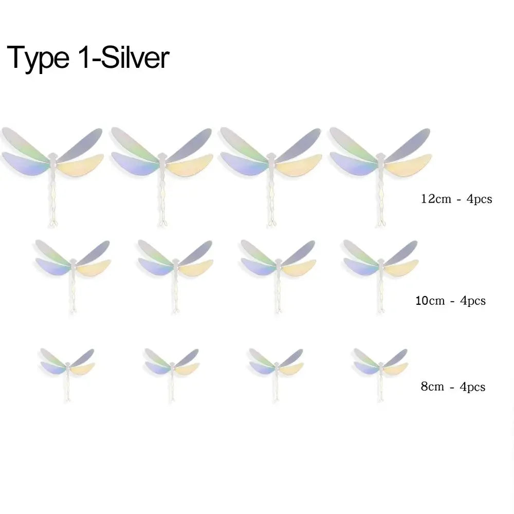 12-Pack 3D Dragonfly Wall Stickers – Gold Silver Rose Gold