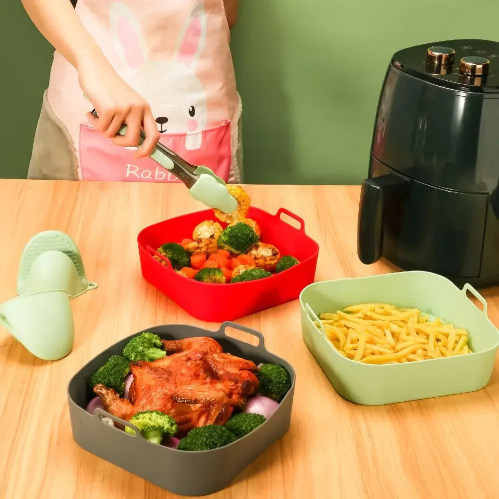 Silicone Air Fryer Baking Pan Square Reusable High Temperature Resistant Silicone Liner Insulation Mat Oven Baking Oasis Select