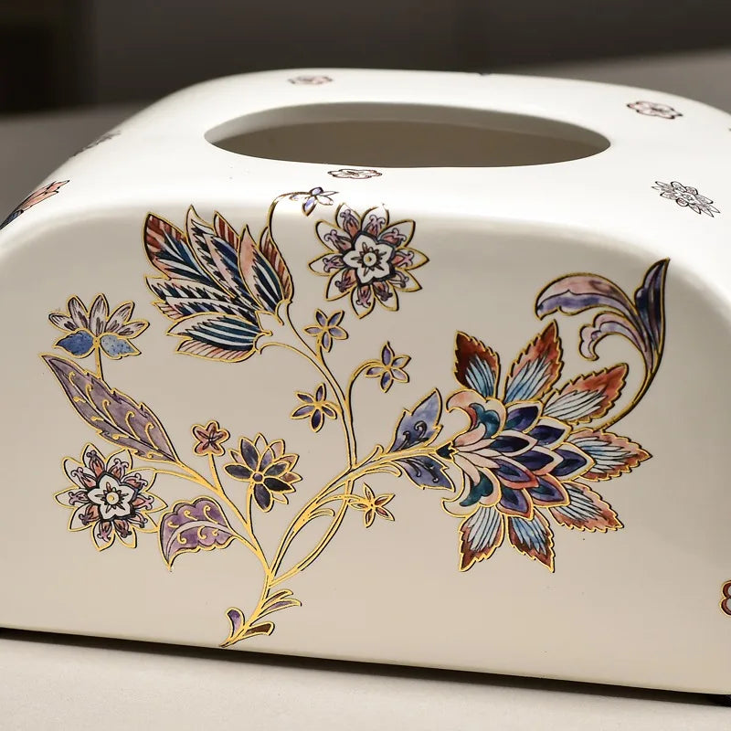 New Chinese Retro Ceramic Tissue Box Living Room Coffee Table Tea Room Storage Paper Drawer High-end Feeling Oasis Select