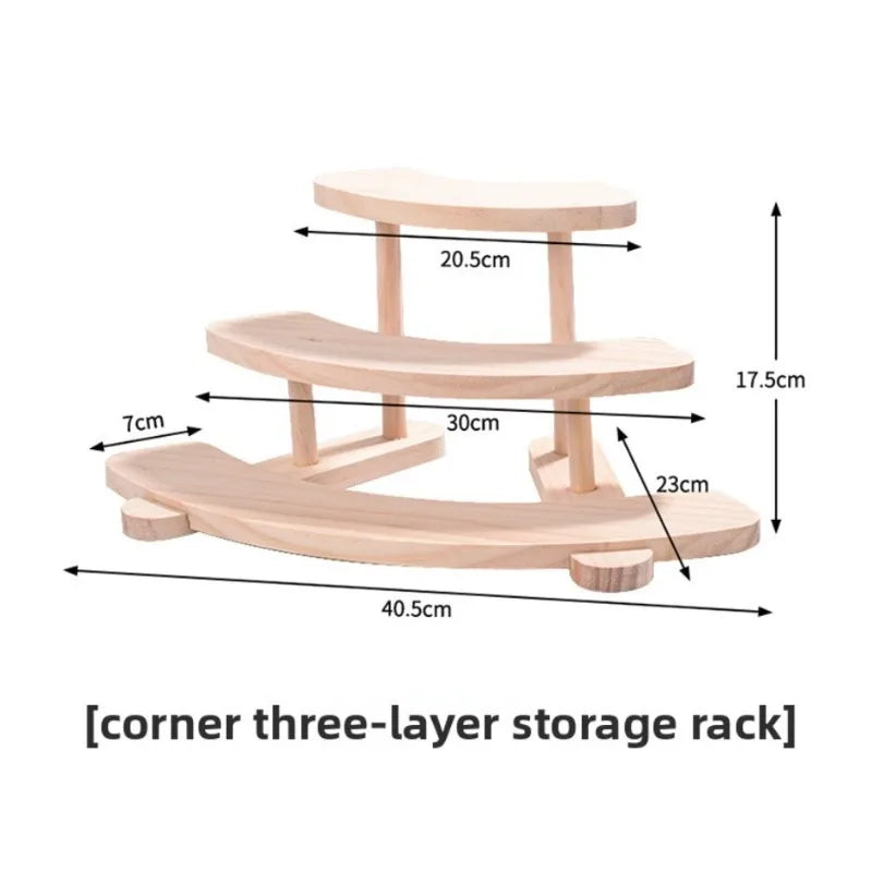 Wood 3-Tier Corner Shelf | Cosmetic & Figurine Display Stand