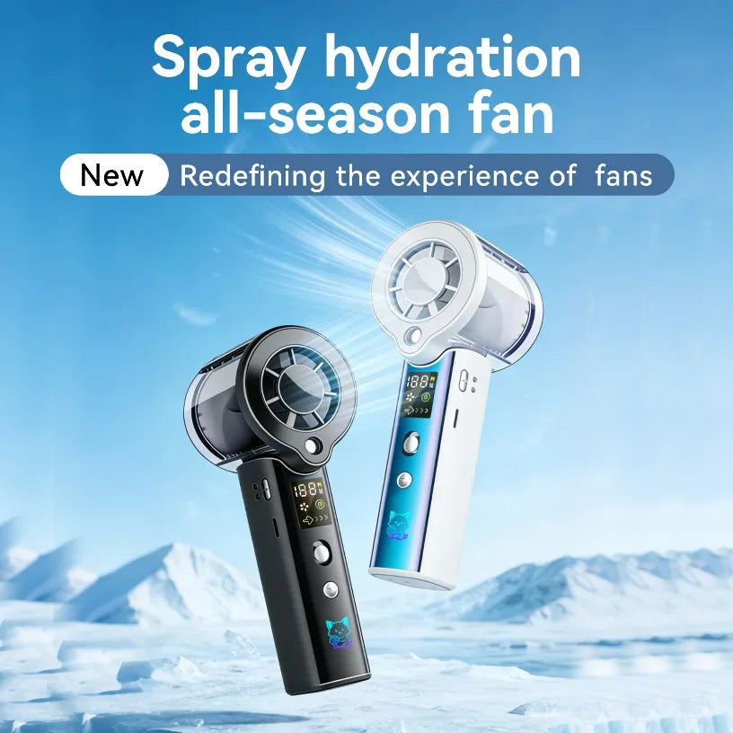 100 Speeds Adjustable Handheld Spray Fan LED Display Rechargeable 3000mAh Quiet Mist Cooling Fan for Travel Outdoor Daily Use Oasis Select