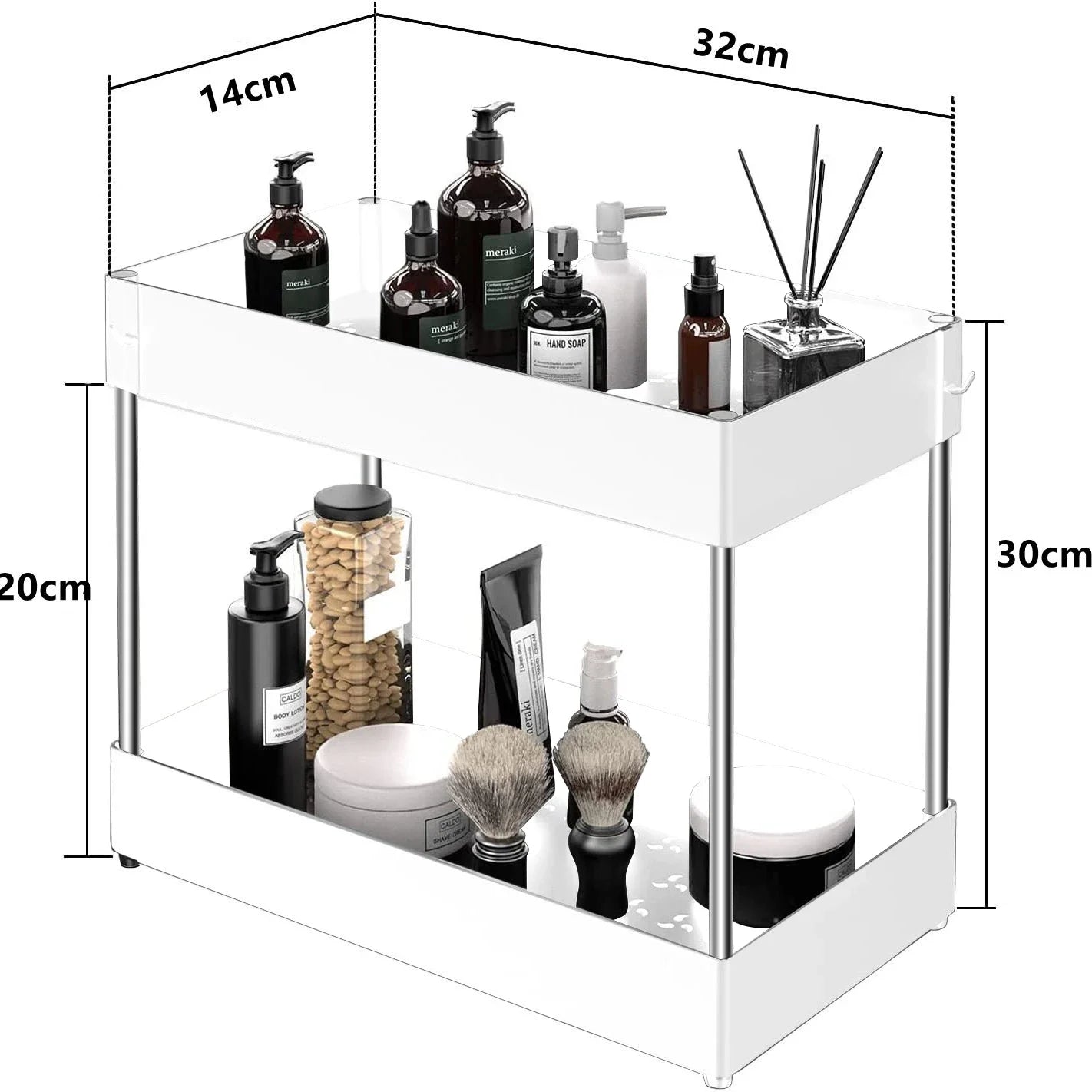 2 Tier Under Sink Organizer For Bathroom Kitchen Storage Sliding Drawer Pull Out Under Sink Cabinet Organizers Kitchen Organizer Oasis Select White-2 Tier