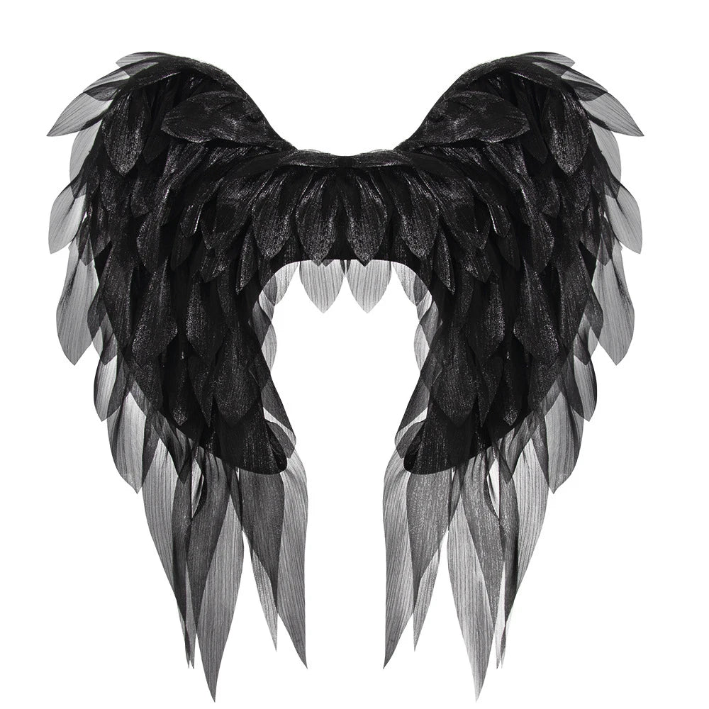 White/Black Angel Wing Real Feather Fairy Wing Dance Party Christmas Masquerade Carnival Cosplay Costume Oasis Select Black-Wings
