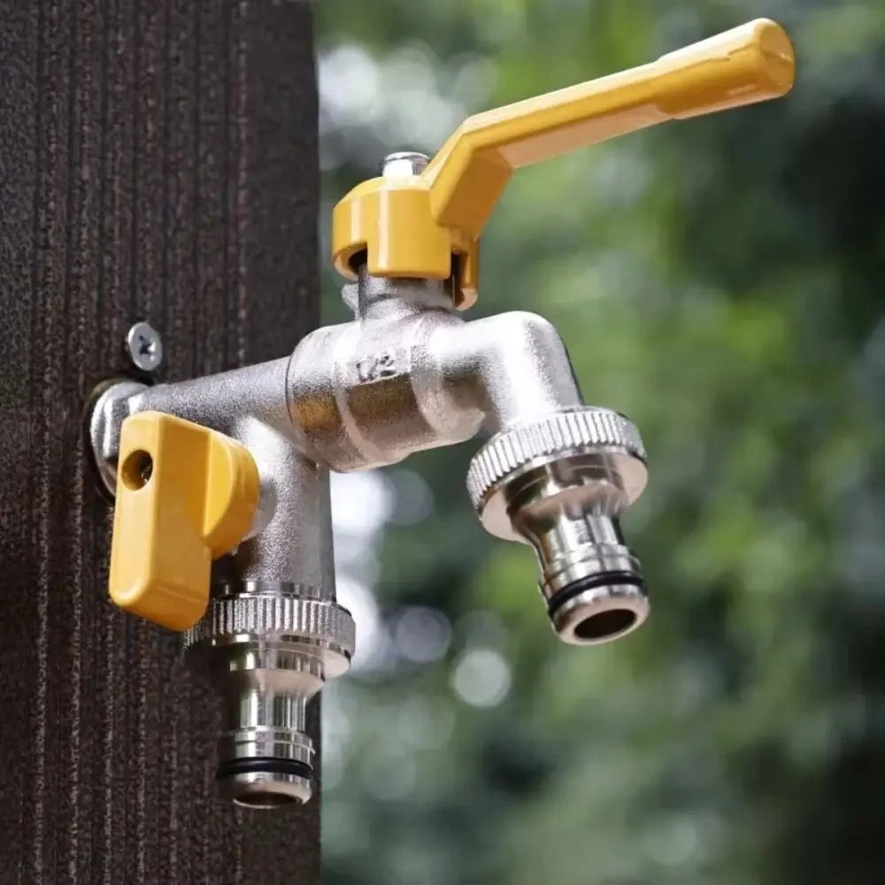 2-Way Garden Hose Faucet Adapter | Wall-Mount Brass Tap Splitter Garden Hose Splitter Oasis Select