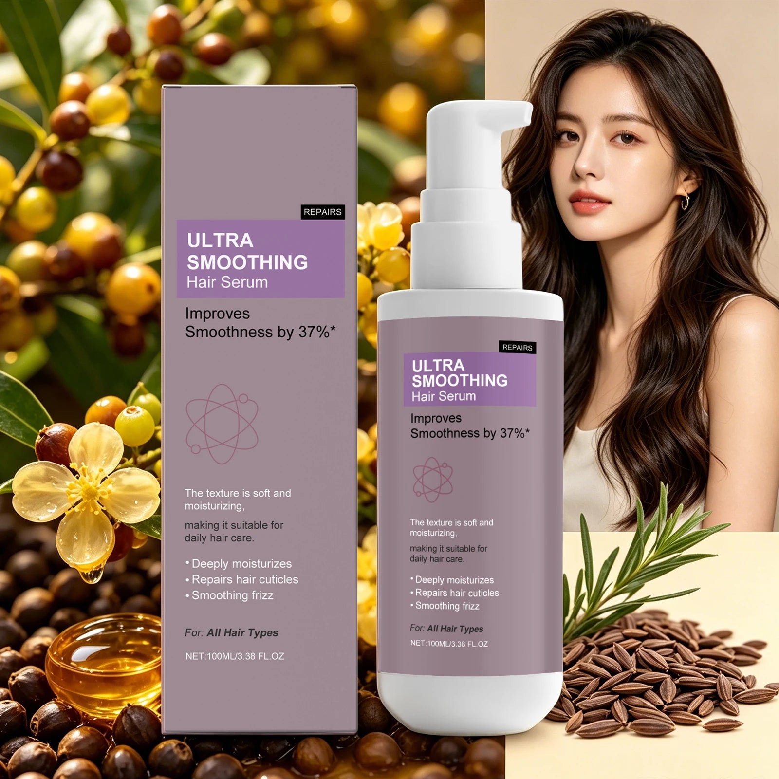 37% Smoothing Hair Serum for Dry & Frizzy Hair Anti-Frizz & Cuticle Repair Serum Prevent Hair Loss Reduce Breakage Hair Care Oasis Select