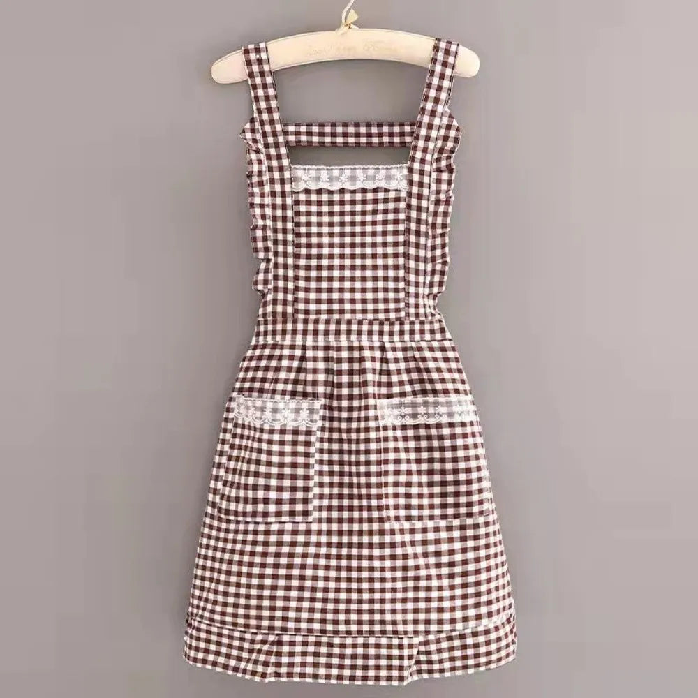 Korean Style Cotton Kitchen Apron with Pockets | Women & Girls