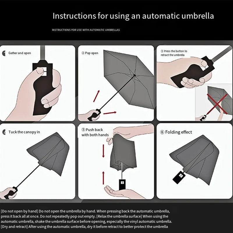 Fully automatic solid-color double-layered thickened windproof folding umbrella with 10 ribs provides sun and rain protection. Oasis Select