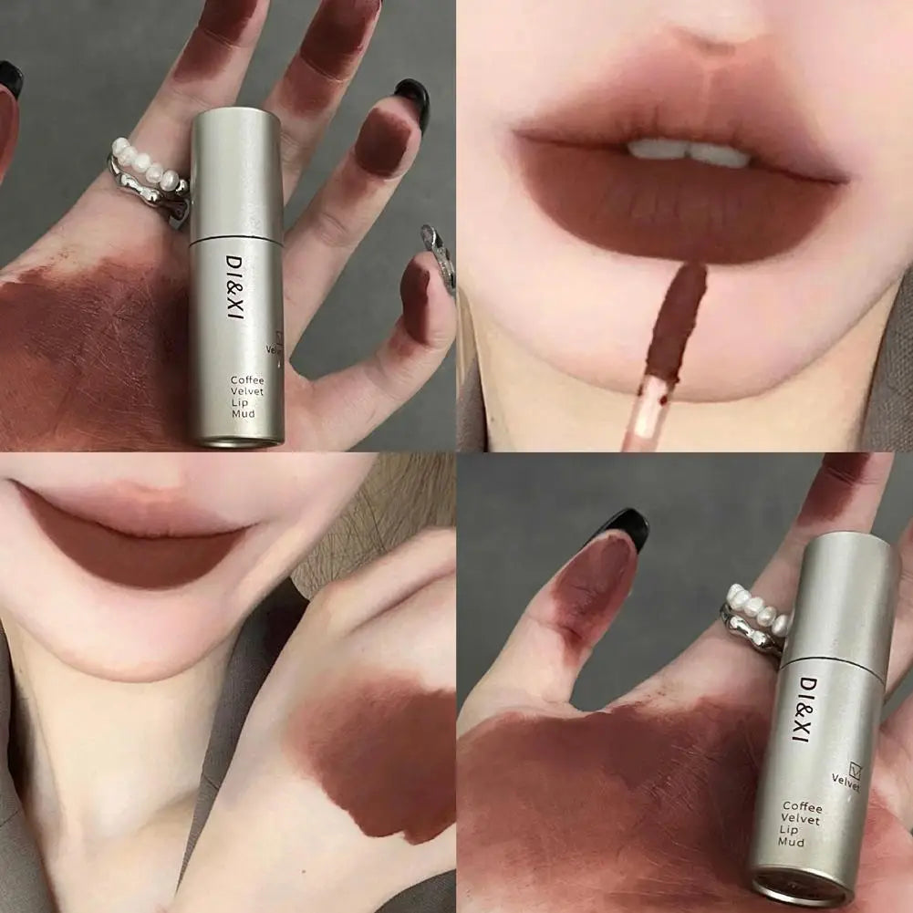 Dark Brown Silver Tube Lip Gloss Matte Velvet Waterproof Liquid Lipstick Nude Coffee Brown Lips Tint Mud Makeup Glaze Cosmetics Oasis Select