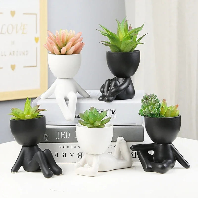 Creative Cute Imitation Humanoid Ceramic Flower Pot Succulent Planter Crafts Flowerpot Vase Home Decoration Personalized Gift Oasis Select