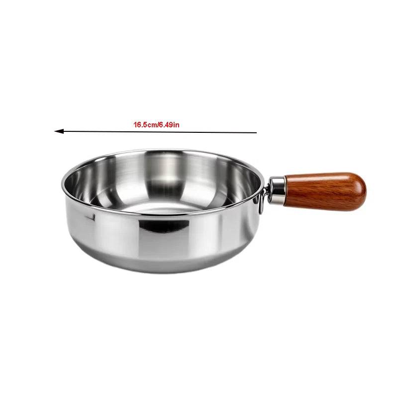 1pc Stainless Steel Pot with Heat-Resistant Wooden Handle - Induction Compatible, Non-Slip Base, Even Heat Distribution Milk Pot Oasis Select
