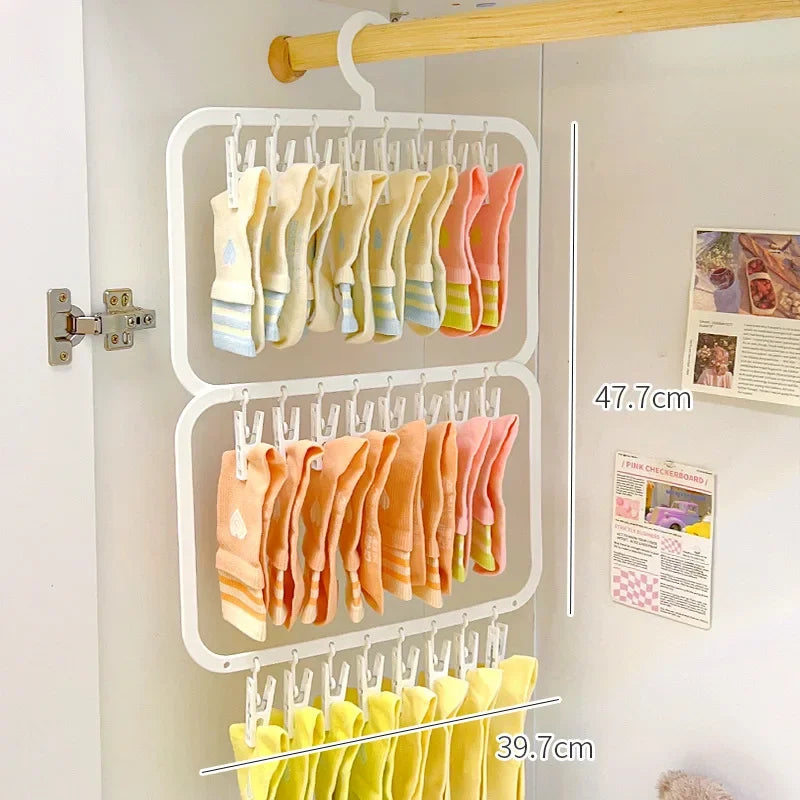 18/26 Clips Multi-layer Detachable Drying Rack Portable Clothes Hanger Household Organizer for Sock Underwear Towel Kid Garment Oasis Select 26 clips white