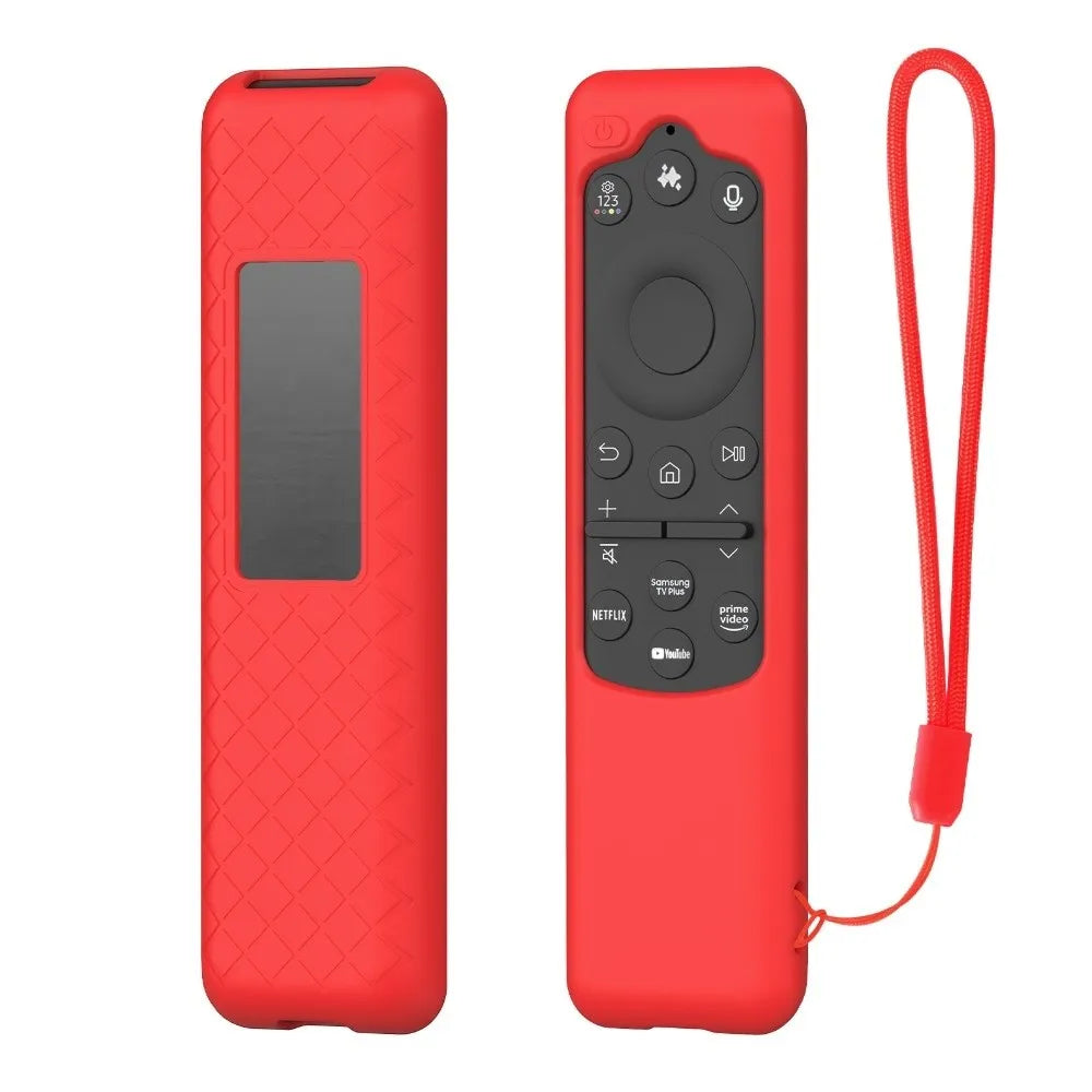 Silicone TV Remote Controller Cover with Lanyard Shockproof Protective Case Soft Shell for Samsung BN59-01432A/BN59-01480L Oasis Select Red