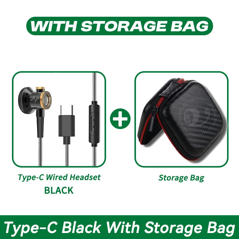 D08 Metal HIFI Heavy Bass Headset 3.5MM/Type-C Digital Chip With Mic In-Ear Wired Headphones Music Sports For Samsung Android Oasis Select Type-C Black Bag